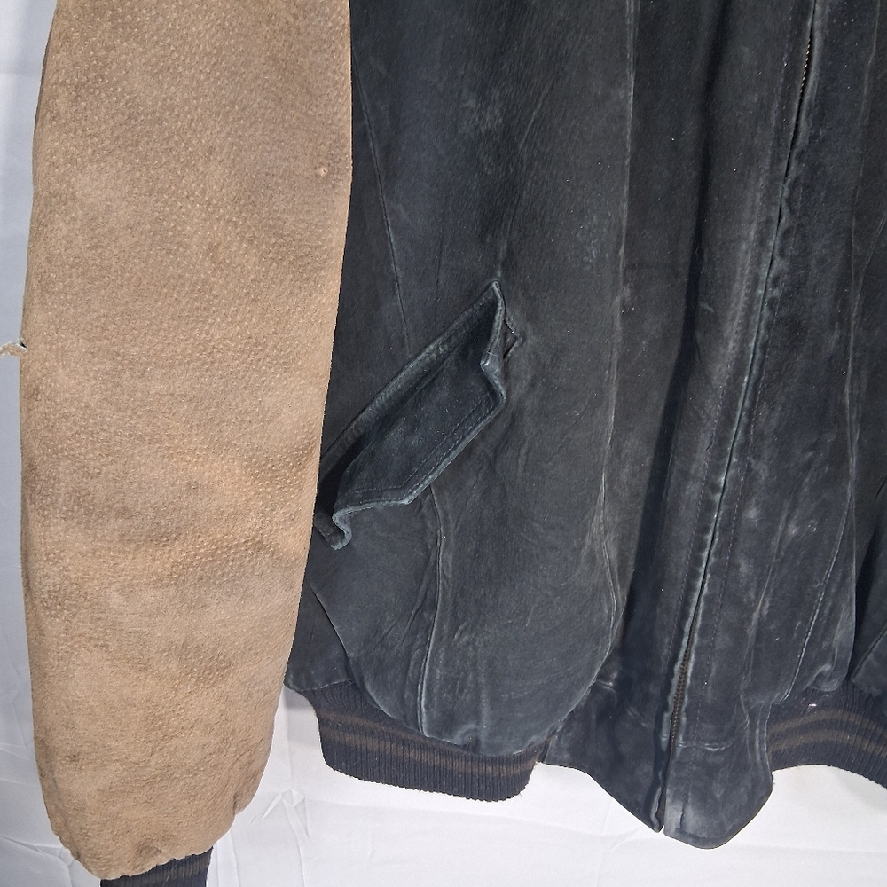 Goldway Men's L/G Suede Leather U2k Distressed Retro Barn Vintage Bomber Jacket - Picture 8 of 12